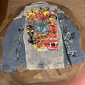 Custom Hard Rock Cafe Bad Girl Vog Paris Catwoman Denim Jean Two Tone Jacket L